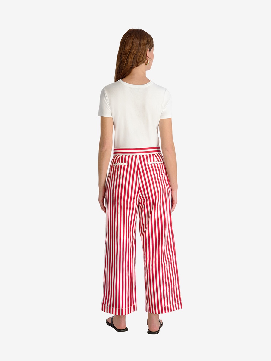 Crimson Red Keller Cotton Striped Trousers