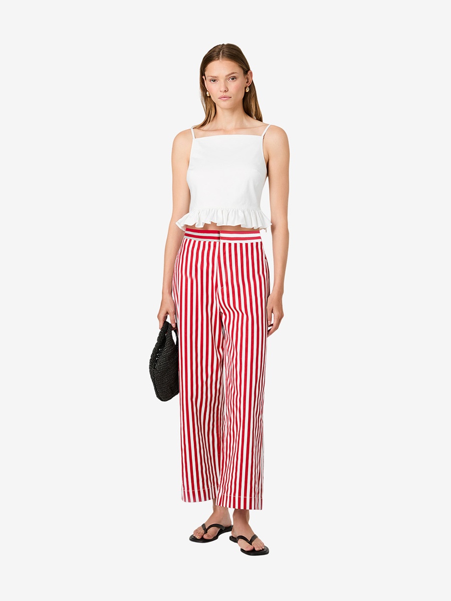 Crimson Red Keller Cotton Striped Trousers