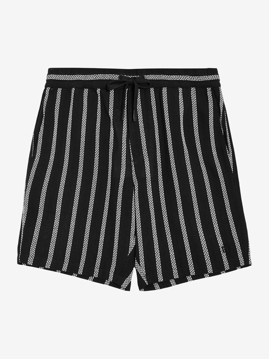 Men Black Striped Drawstring Shorts