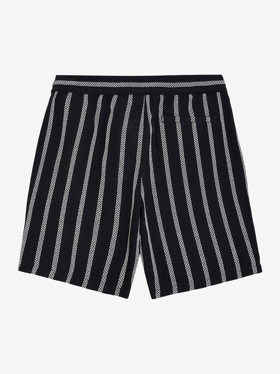 Men Black Striped Drawstring Shorts