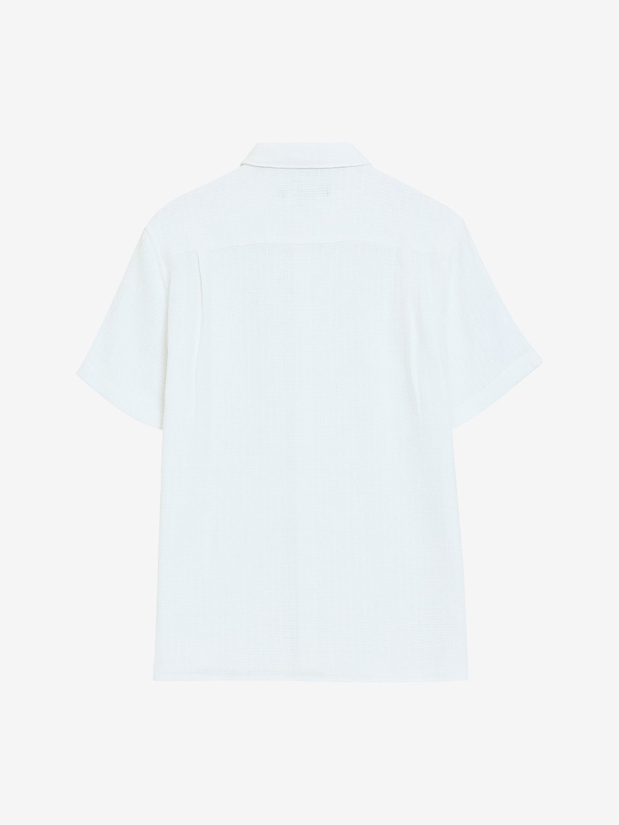 Men White Short Sleeve Open Weave Shirt