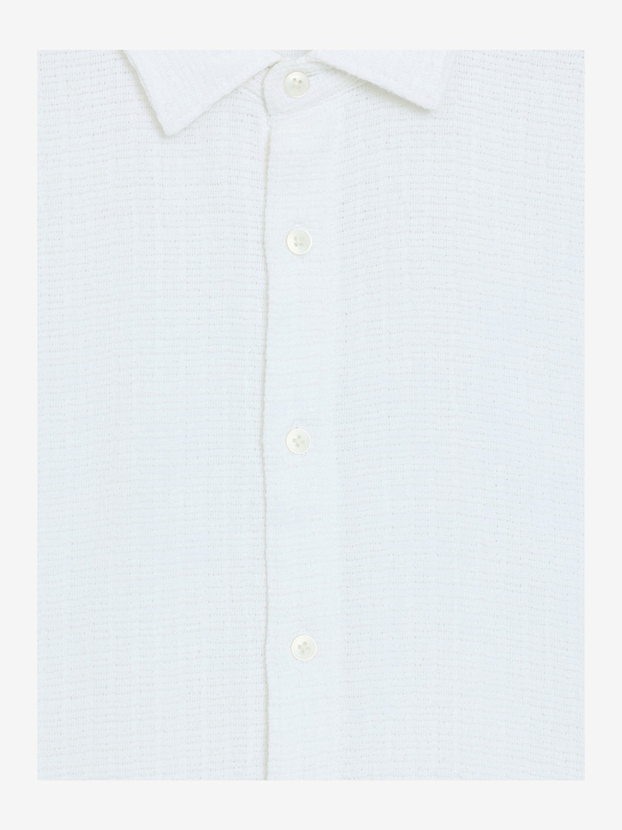 Men White Short Sleeve Open Weave Shirt