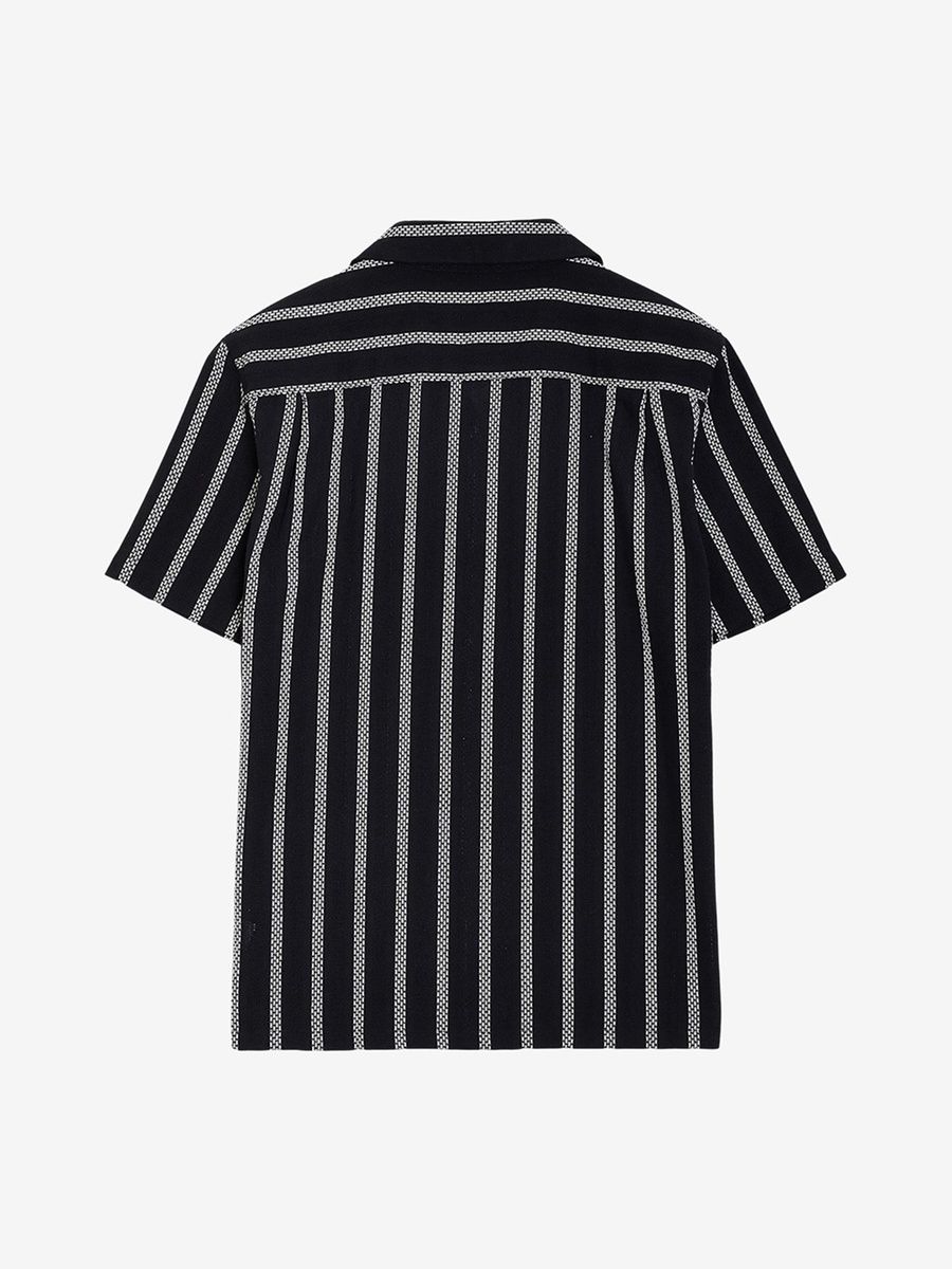 Men Black Short Sleeve Stripe Combo Holiday Shirt