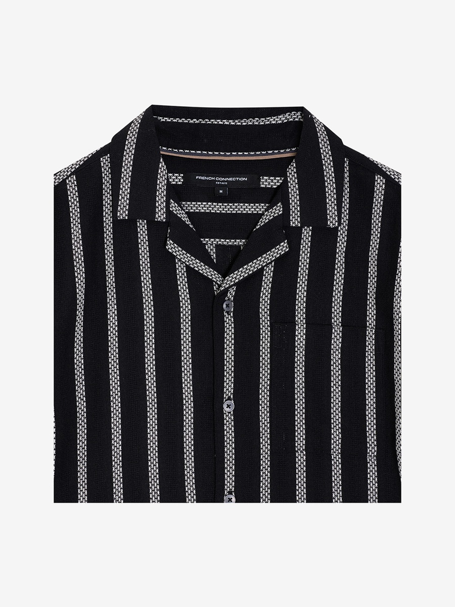 Men Black Short Sleeve Stripe Combo Holiday Shirt