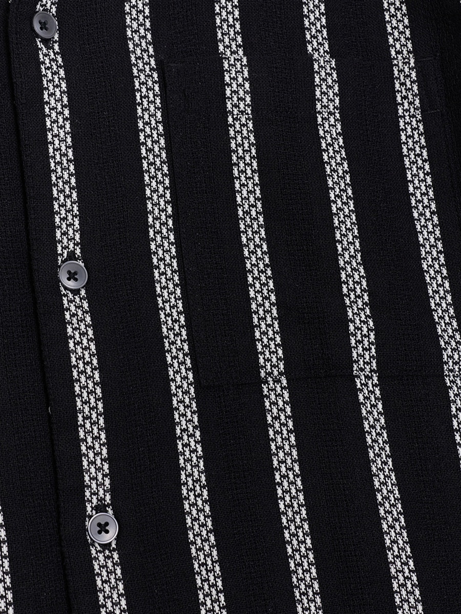 Men Black Short Sleeve Stripe Combo Holiday Shirt