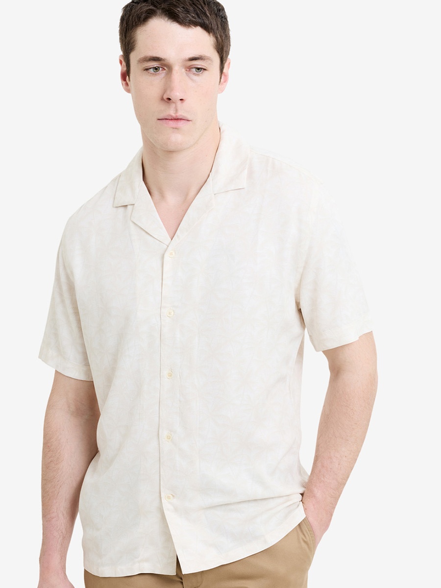 Men Short Sleeve Palm Printed Holiday Shirt