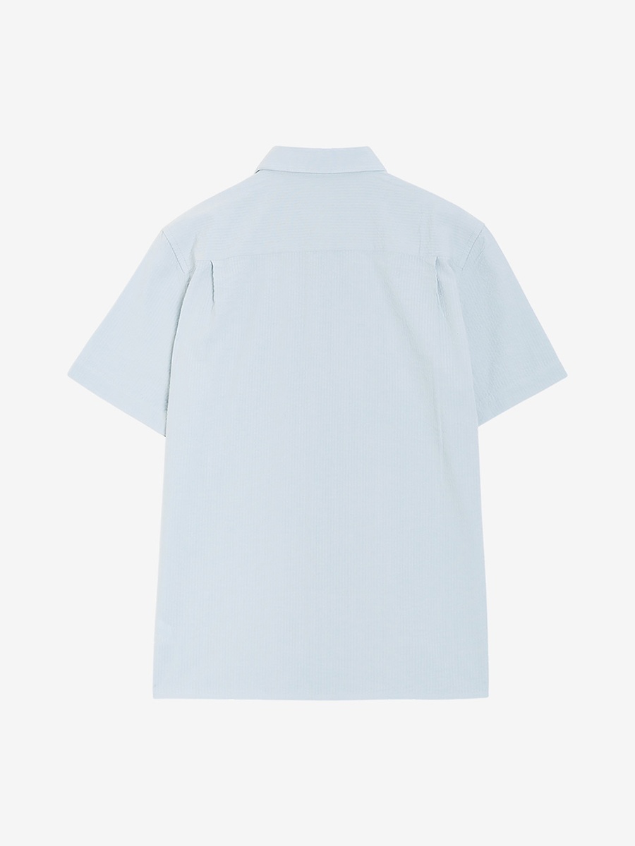 Men Dark Blue Short Sleeve Seersucker Shirt