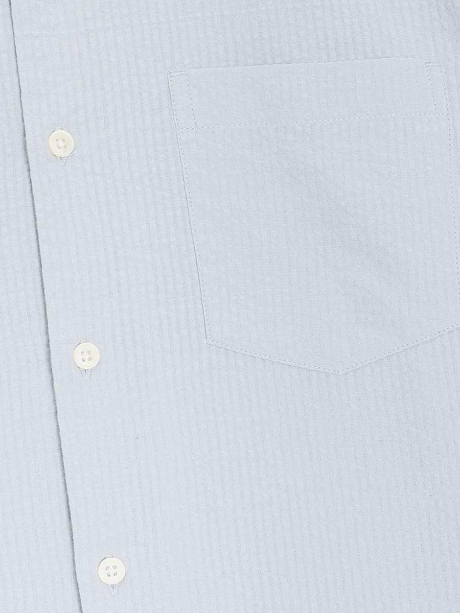 Men Dark Blue Short Sleeve Seersucker Shirt