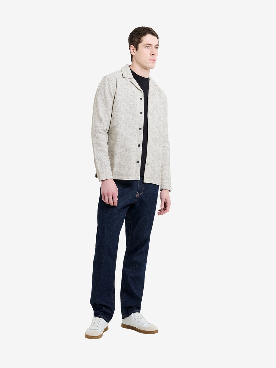 Men Long Sleeve Two Thread Dobby Monochrome Shacket Shirt