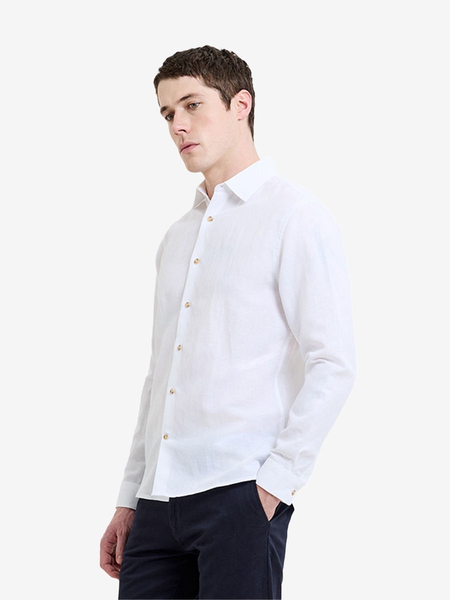Men White Linen Blend Long Sleeve Shirt