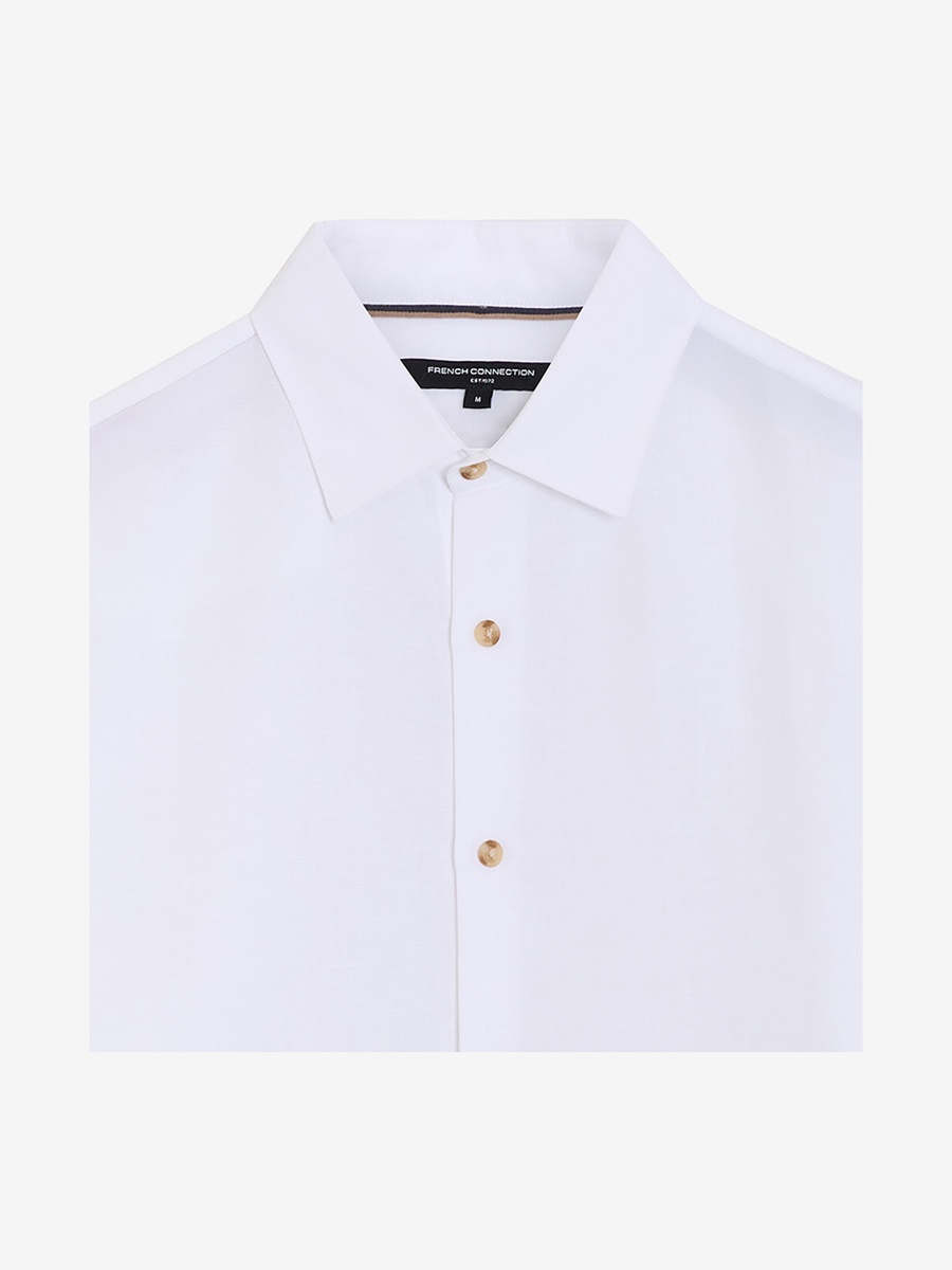 Men White Linen Blend Long Sleeve Shirt