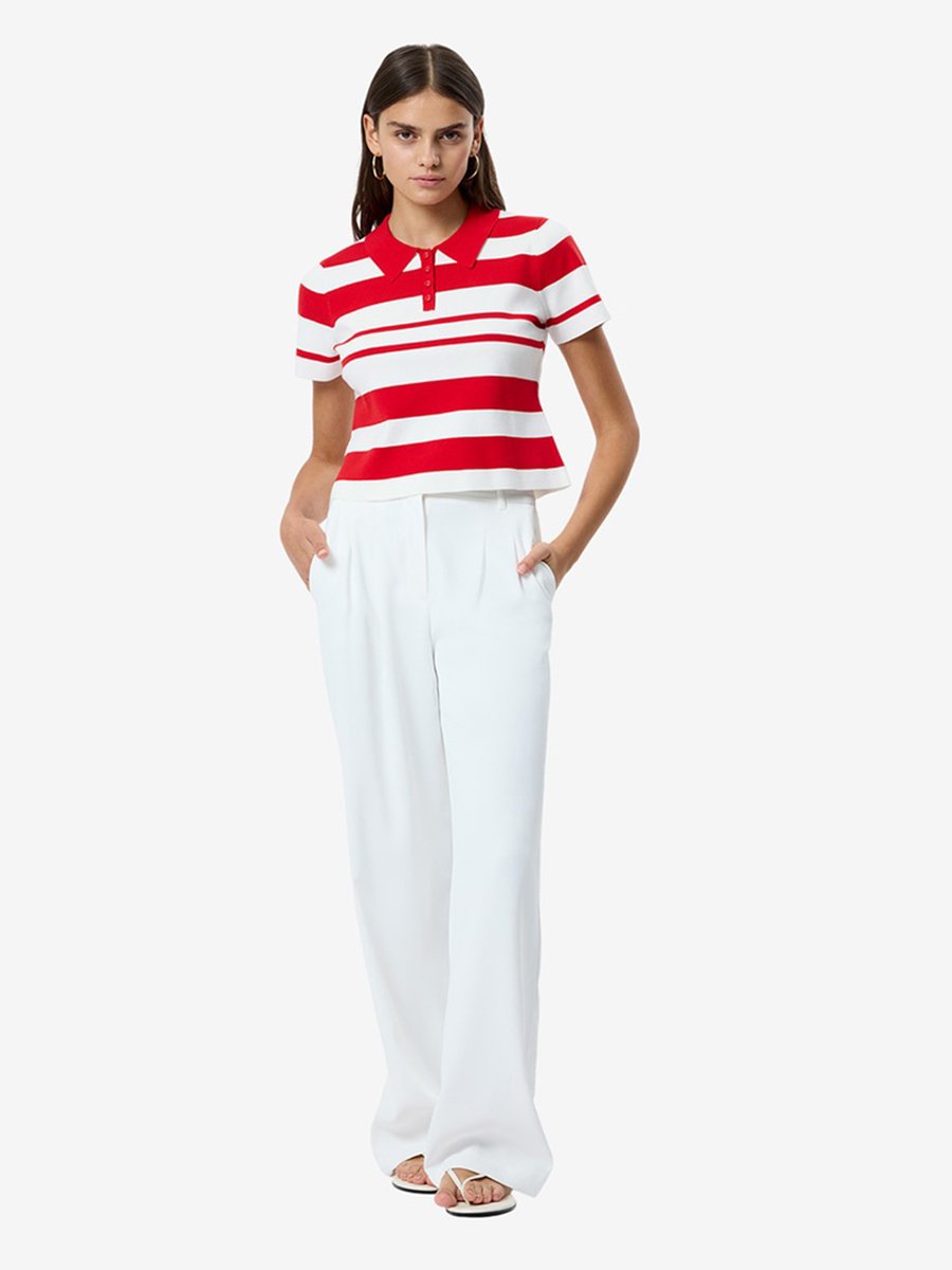 Summer White-Crimson Maxime Knit Striped Short Sleeve T-Shirt