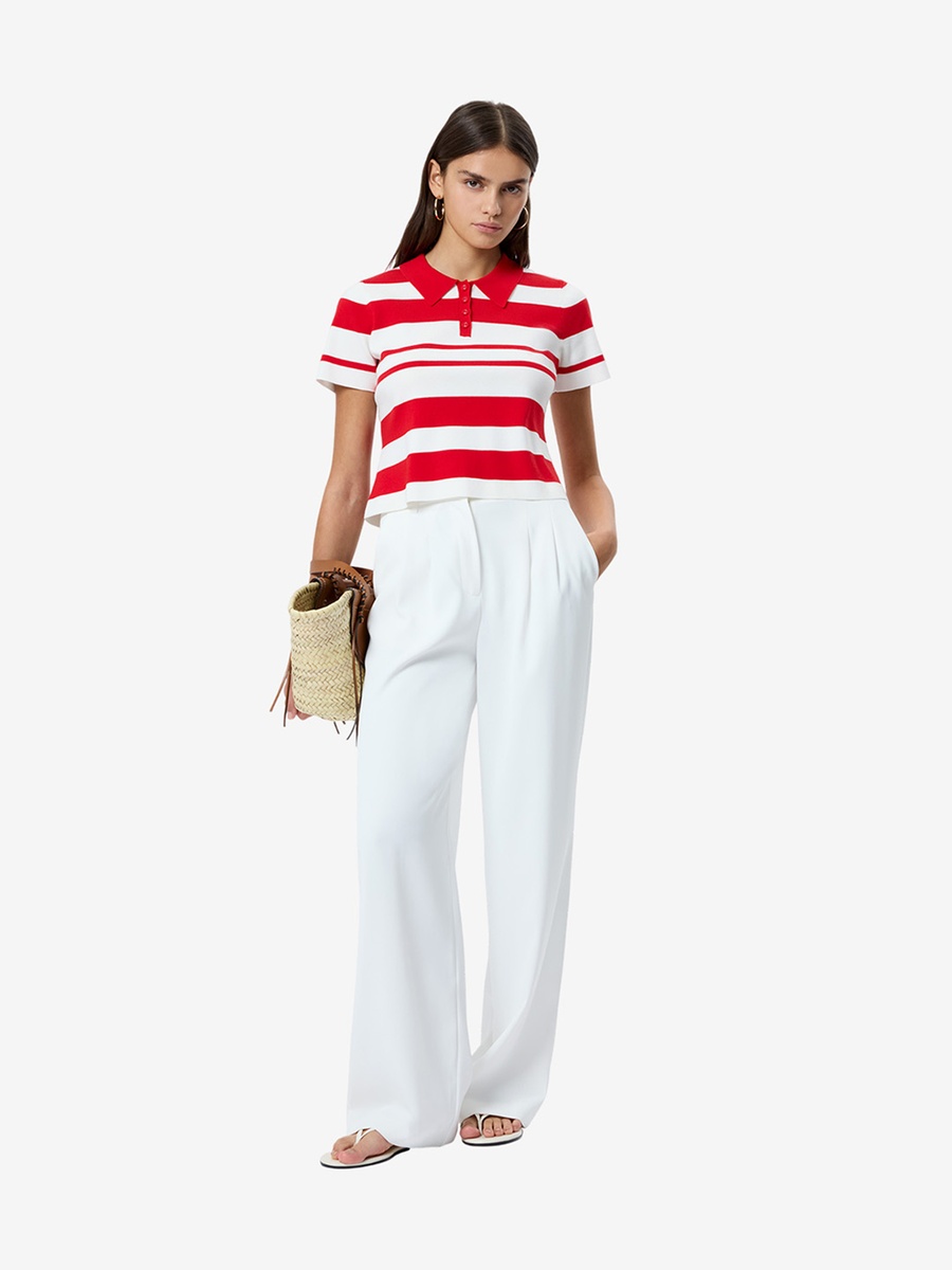 Summer White-Crimson Maxime Knit Striped Short Sleeve T-Shirt