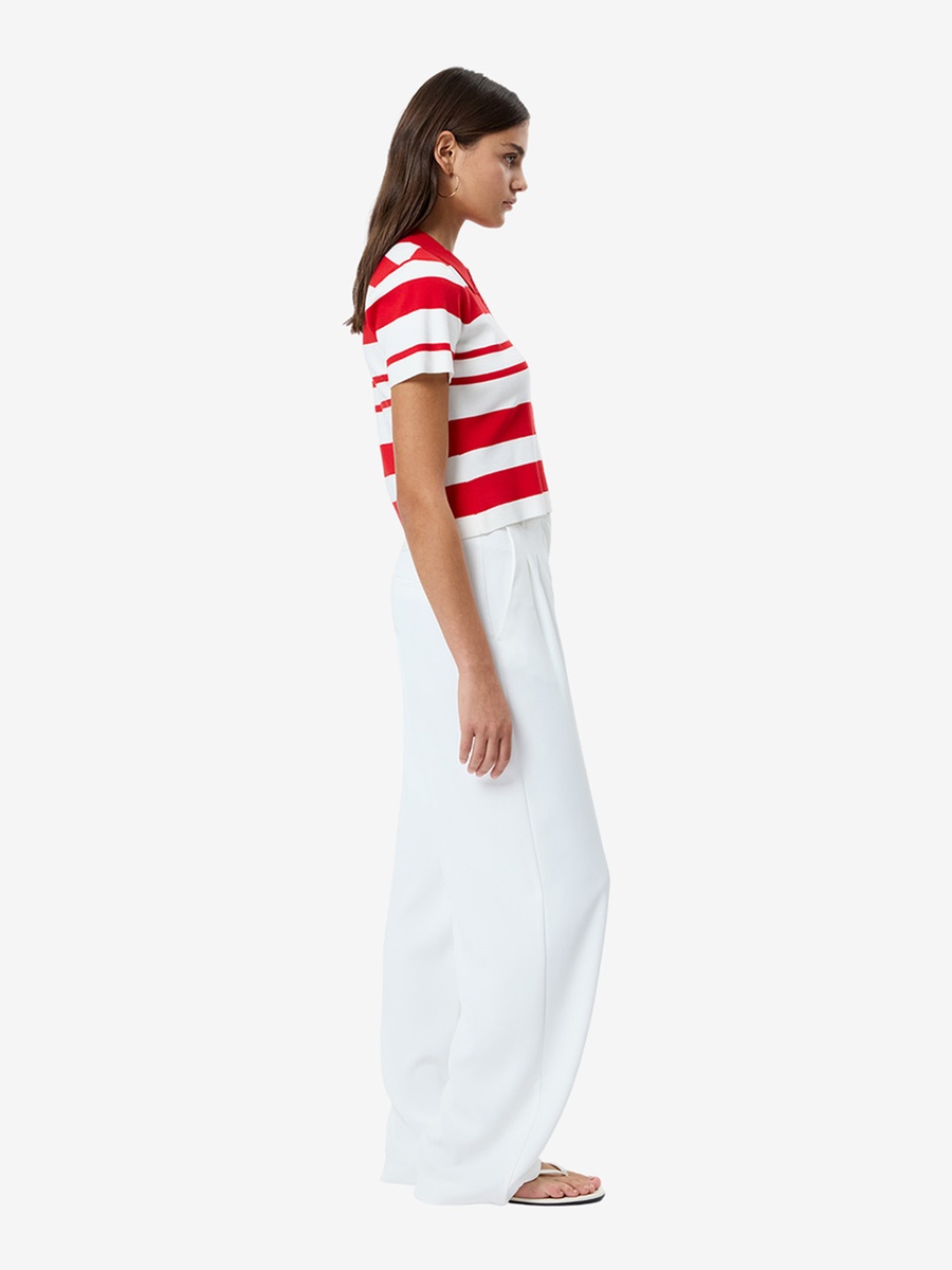 Summer White-Crimson Maxime Knit Striped Short Sleeve T-Shirt