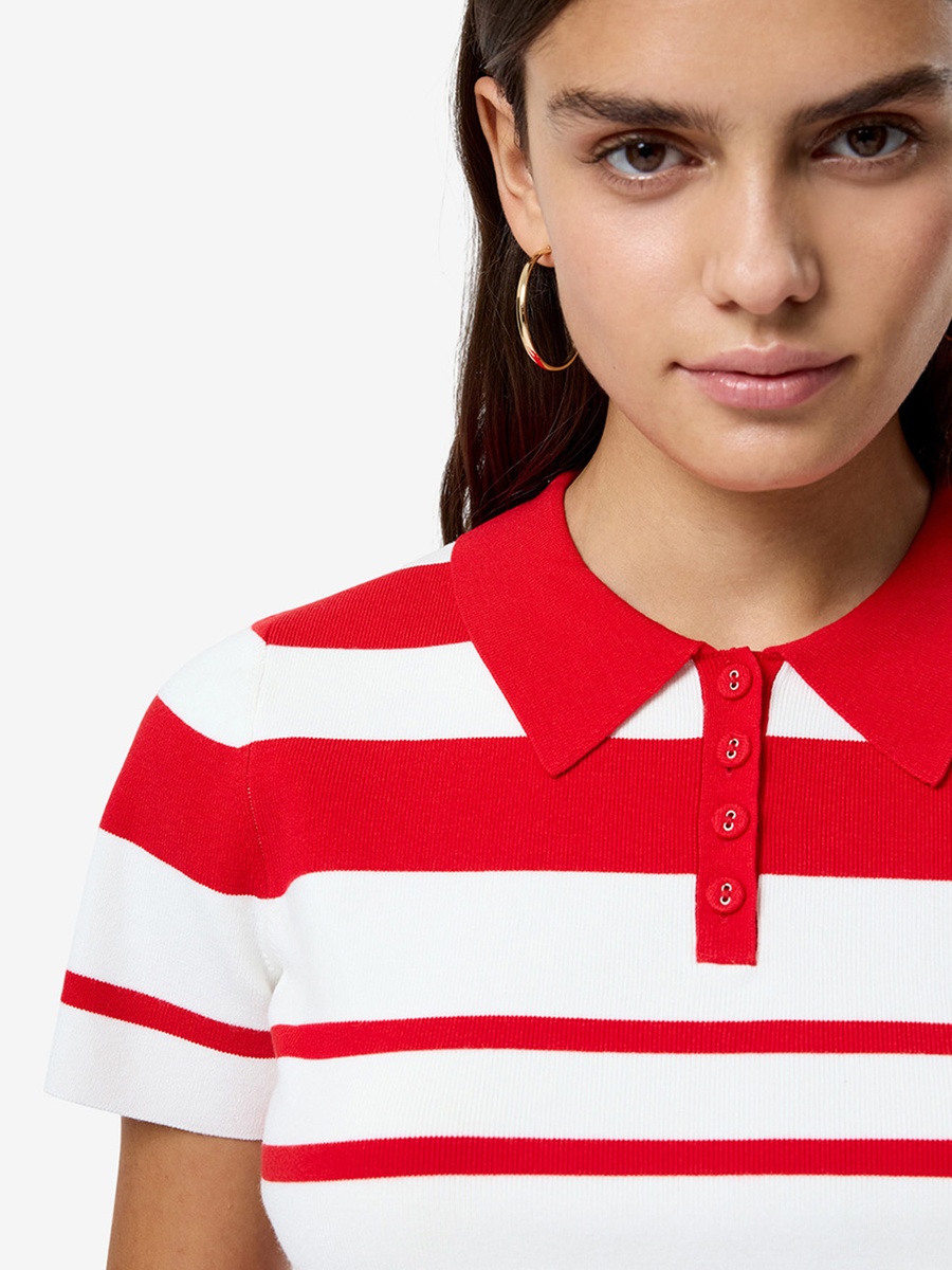 Summer White-Crimson Maxime Knit Striped Short Sleeve T-Shirt