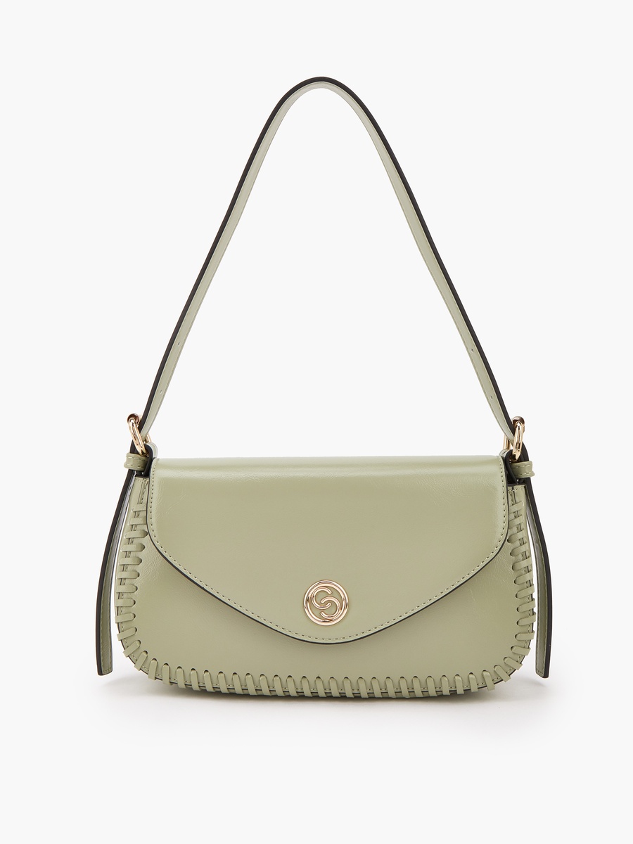 Stitch Detail Shoulder Bag with Button Closure