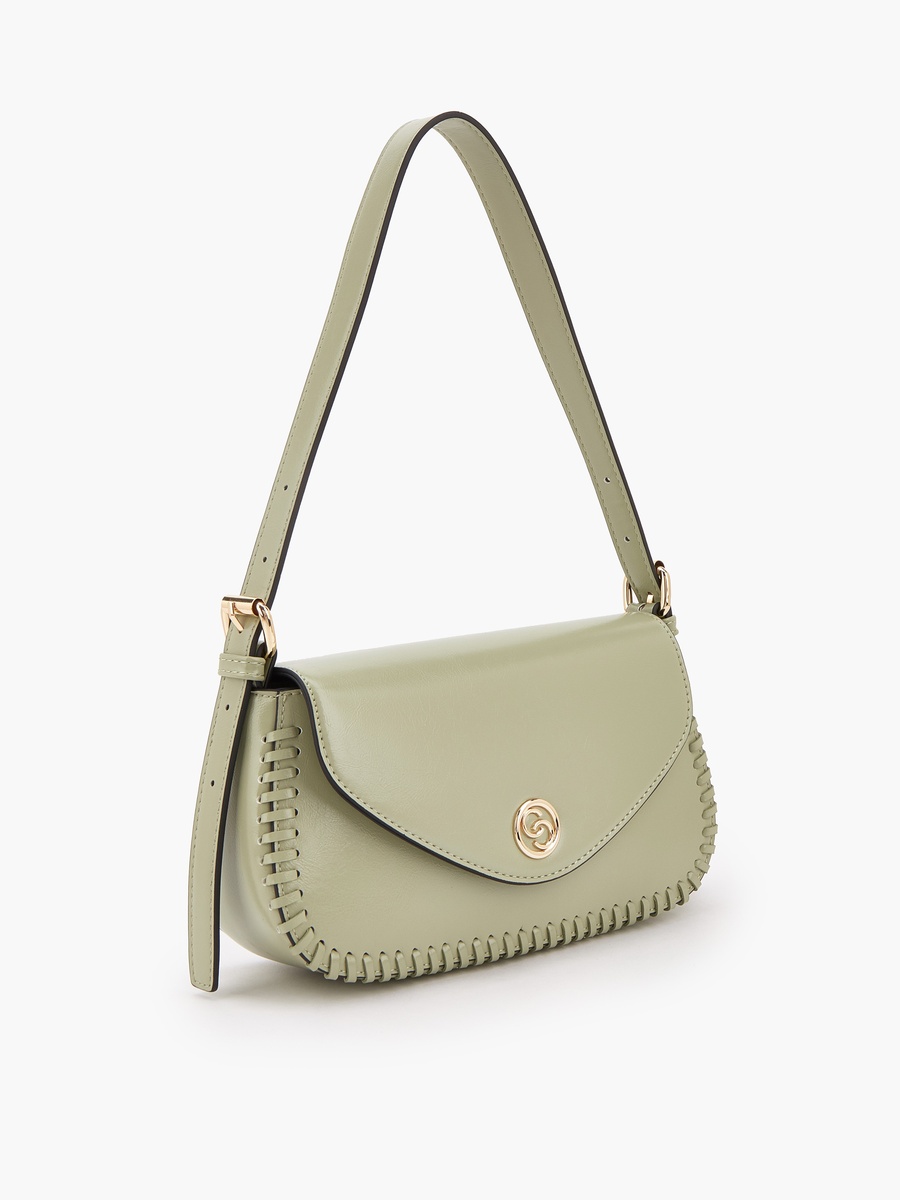 Stitch Detail Shoulder Bag with Button Closure