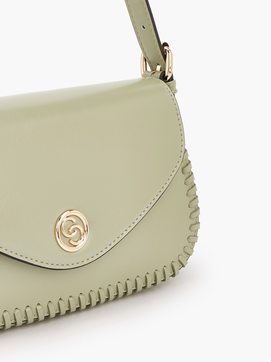 Stitch Detail Shoulder Bag with Button Closure
