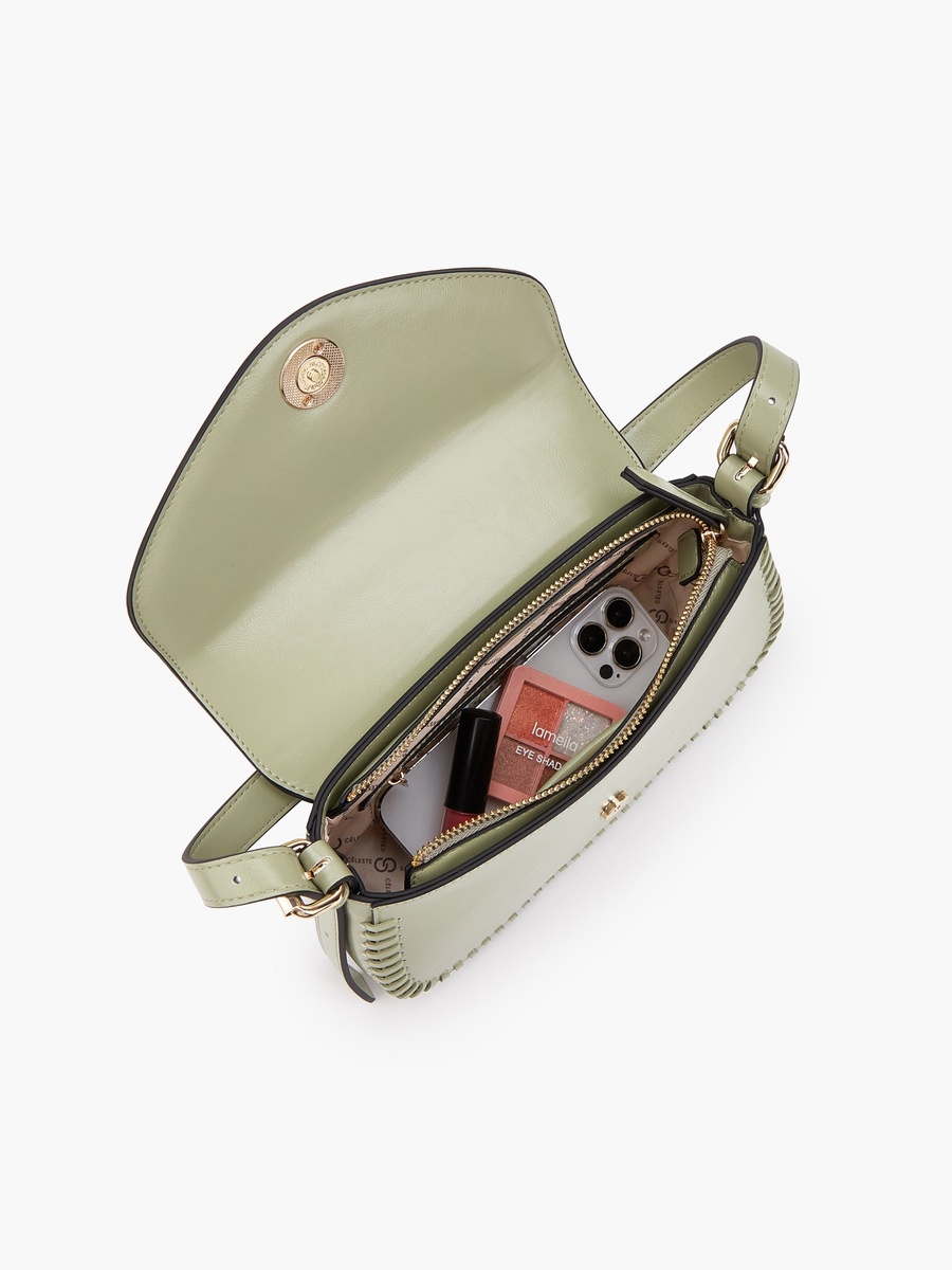 Stitch Detail Shoulder Bag with Button Closure