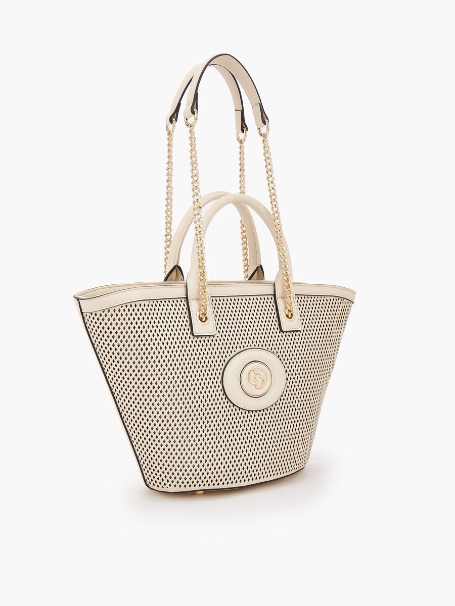 Textured Tote Bag with Chain Strap