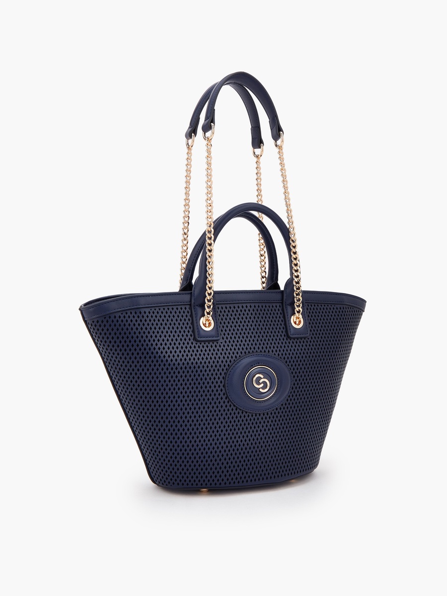 Textured Tote Bag with Chain Strap