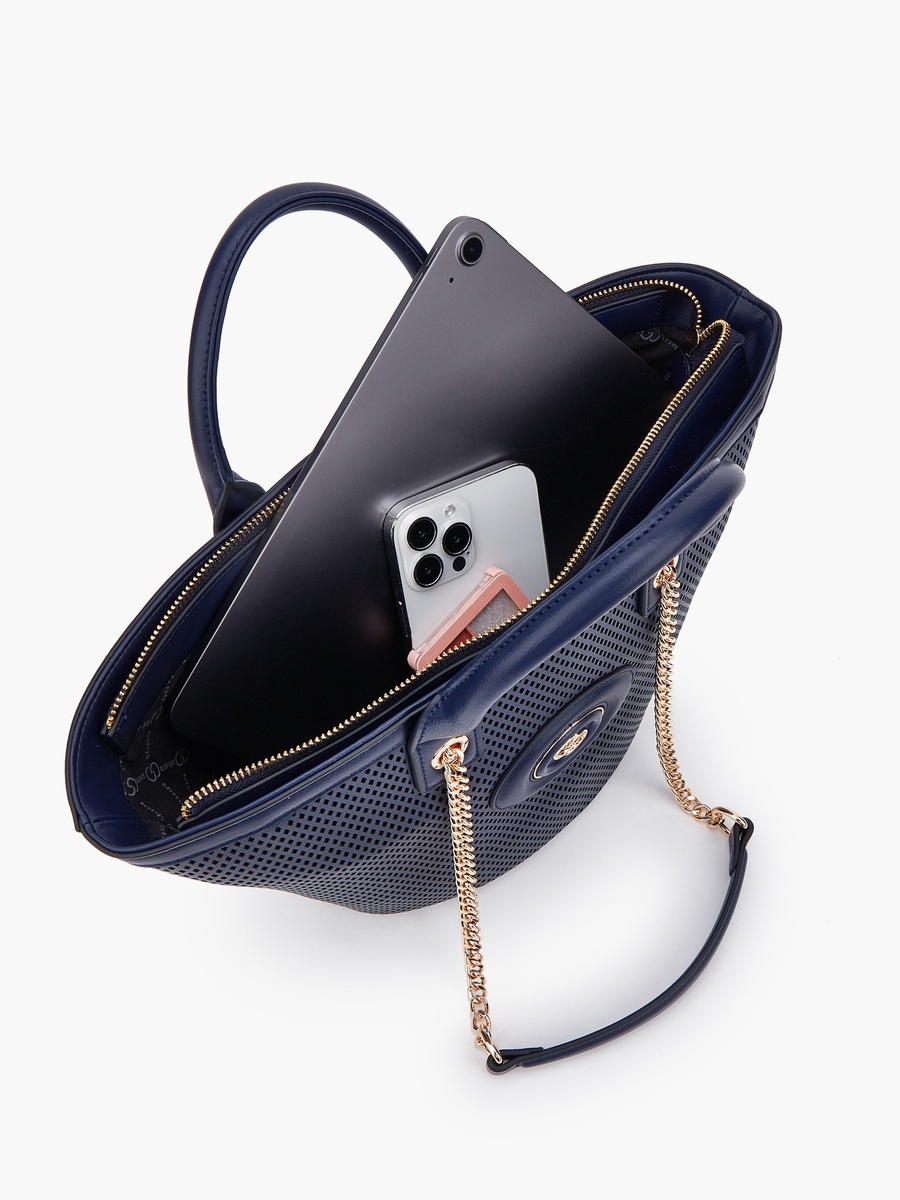 Textured Tote Bag with Chain Strap