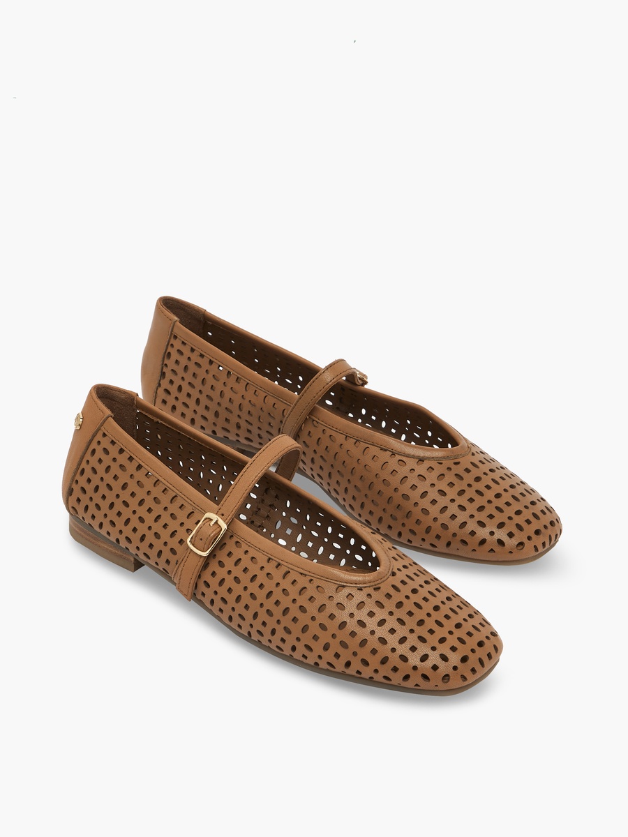 Women Laser Cut Leather Mary Jane Shoes