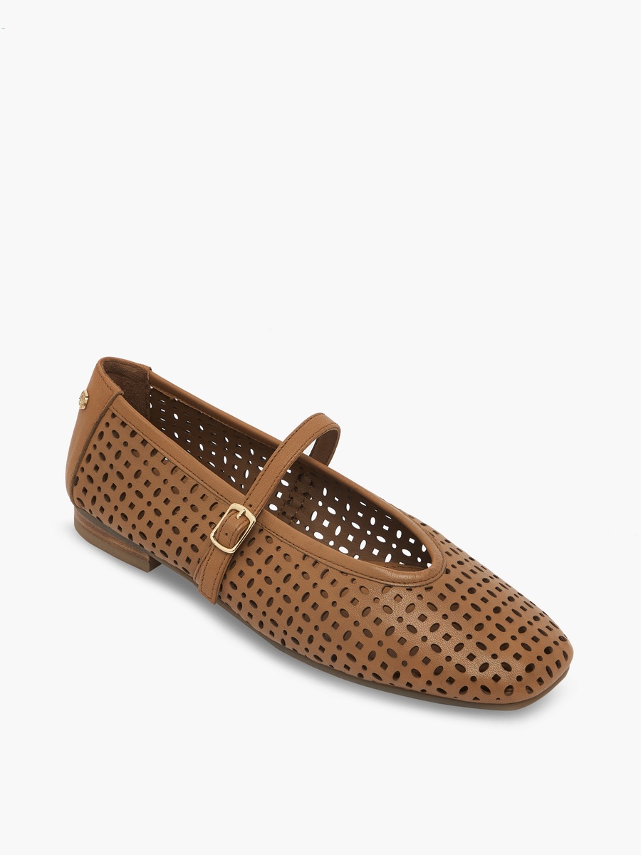 Women Laser Cut Leather Mary Jane Shoes
