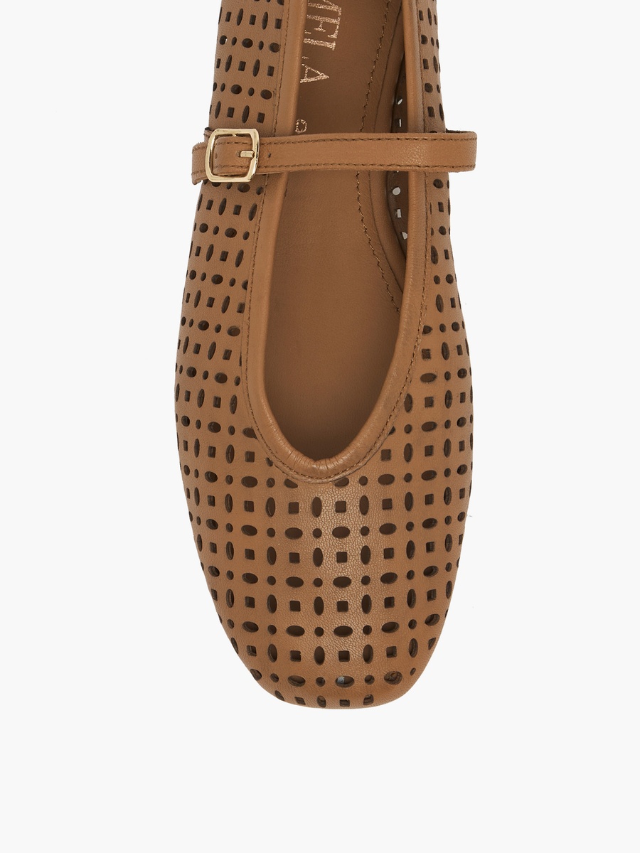 Women Laser Cut Leather Mary Jane Shoes