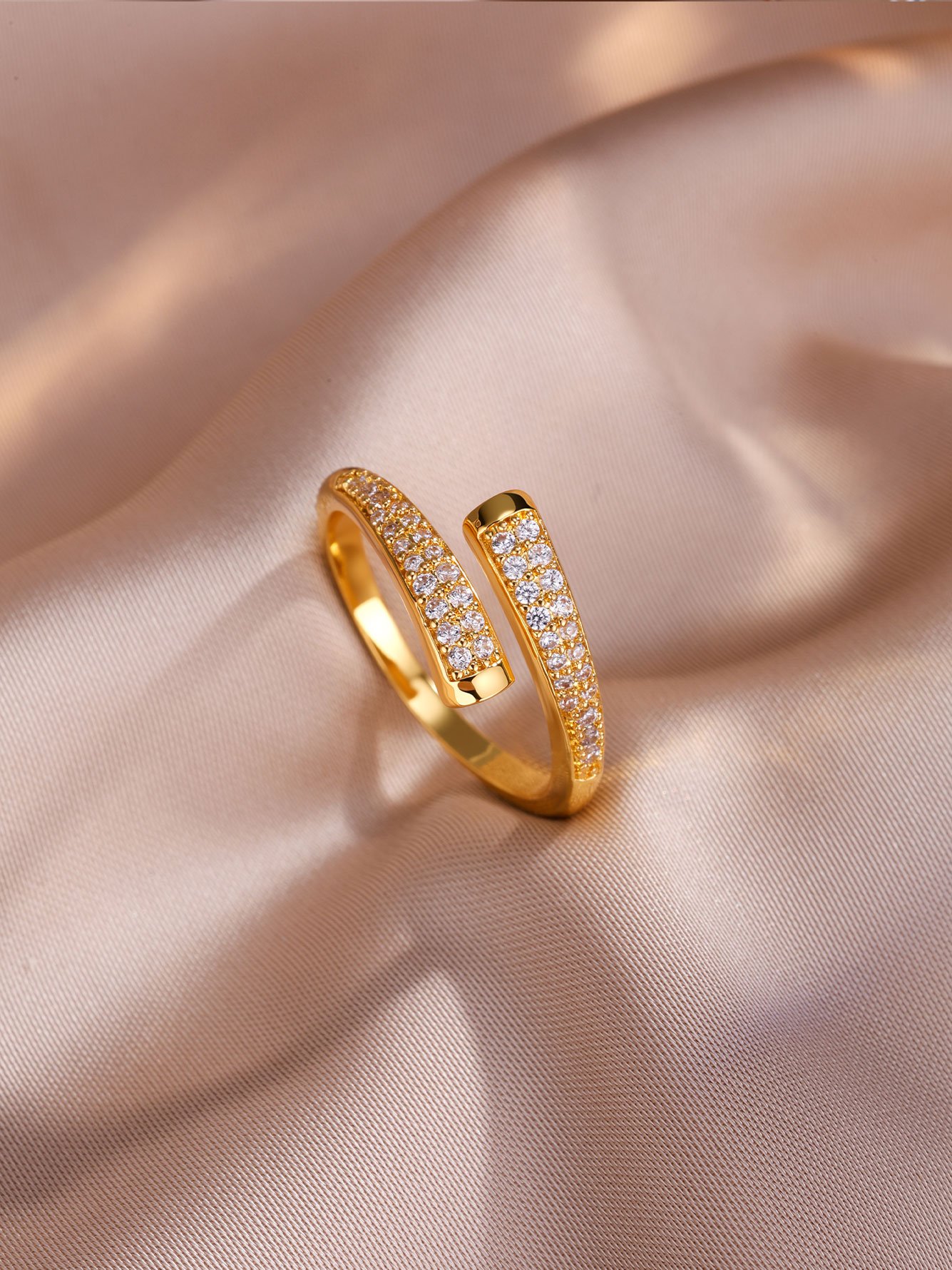Gold Pave Wraparound Bracelet and Ring Set