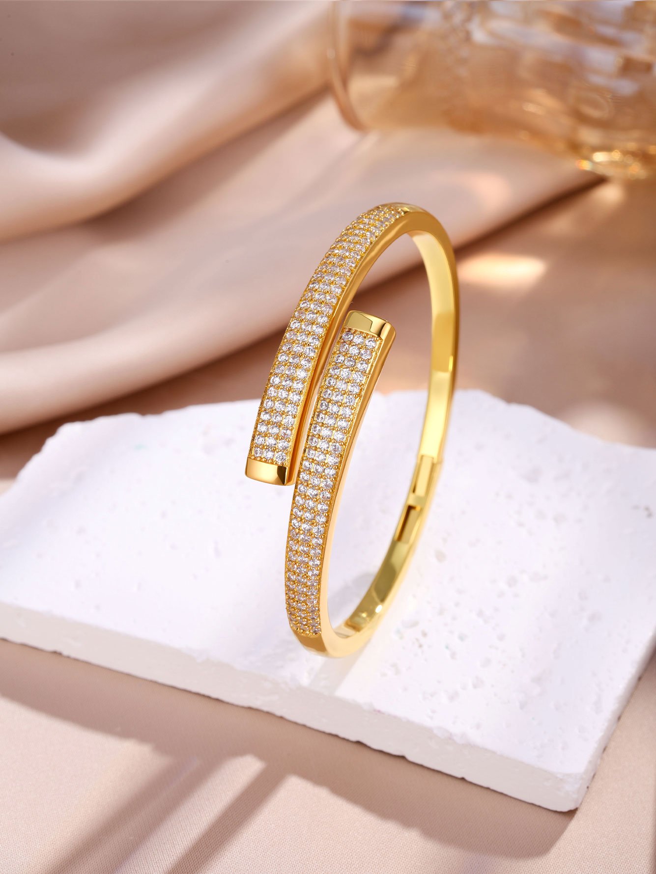 Gold Pave Wraparound Bracelet and Ring Set
