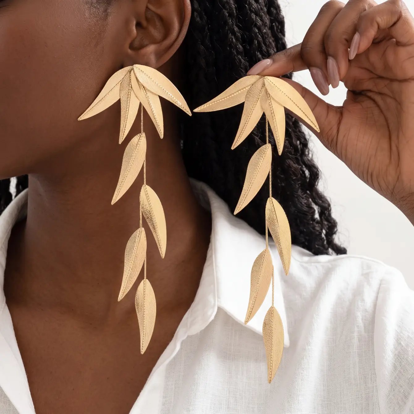 Golden Leaf Drop Earrings