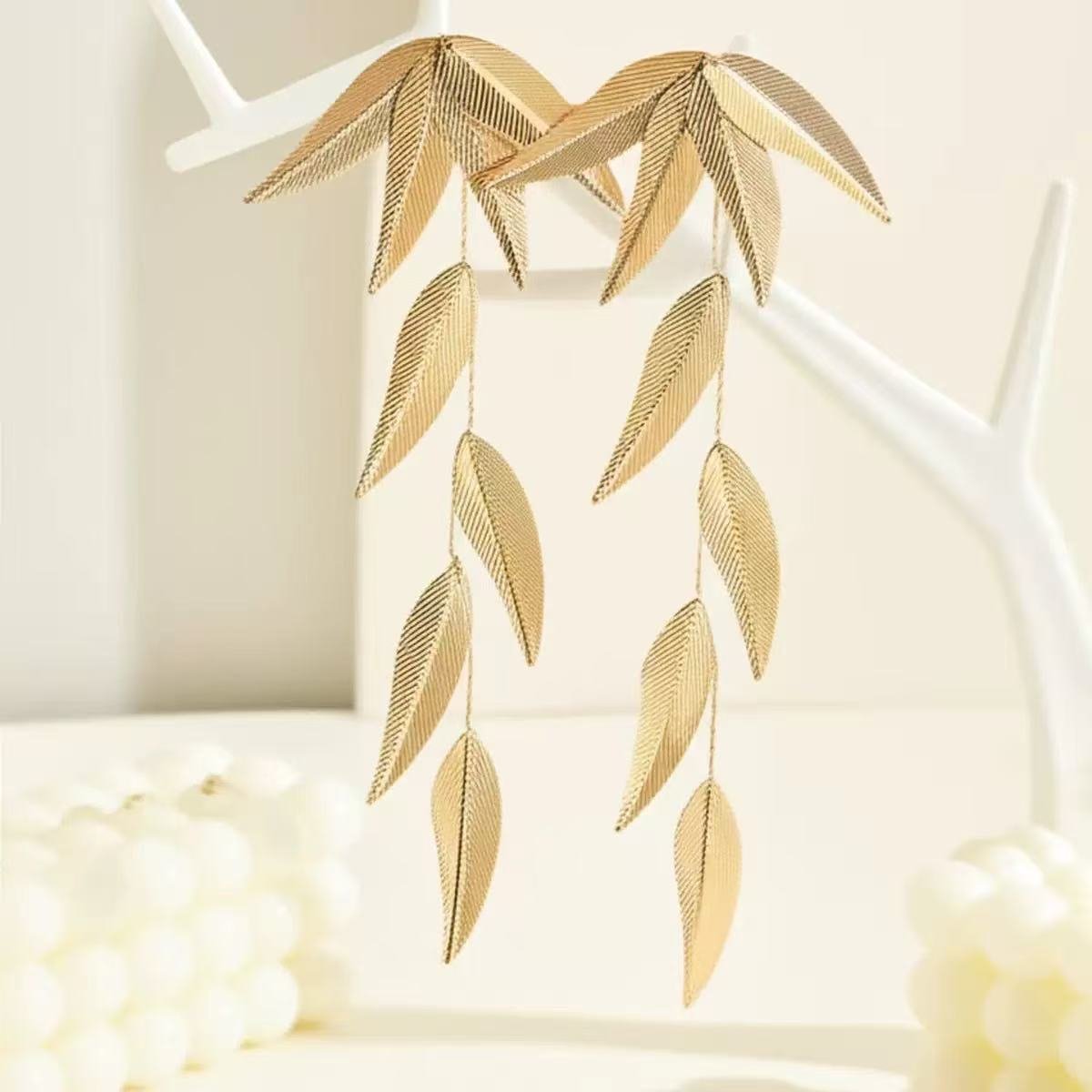 Golden Leaf Drop Earrings
