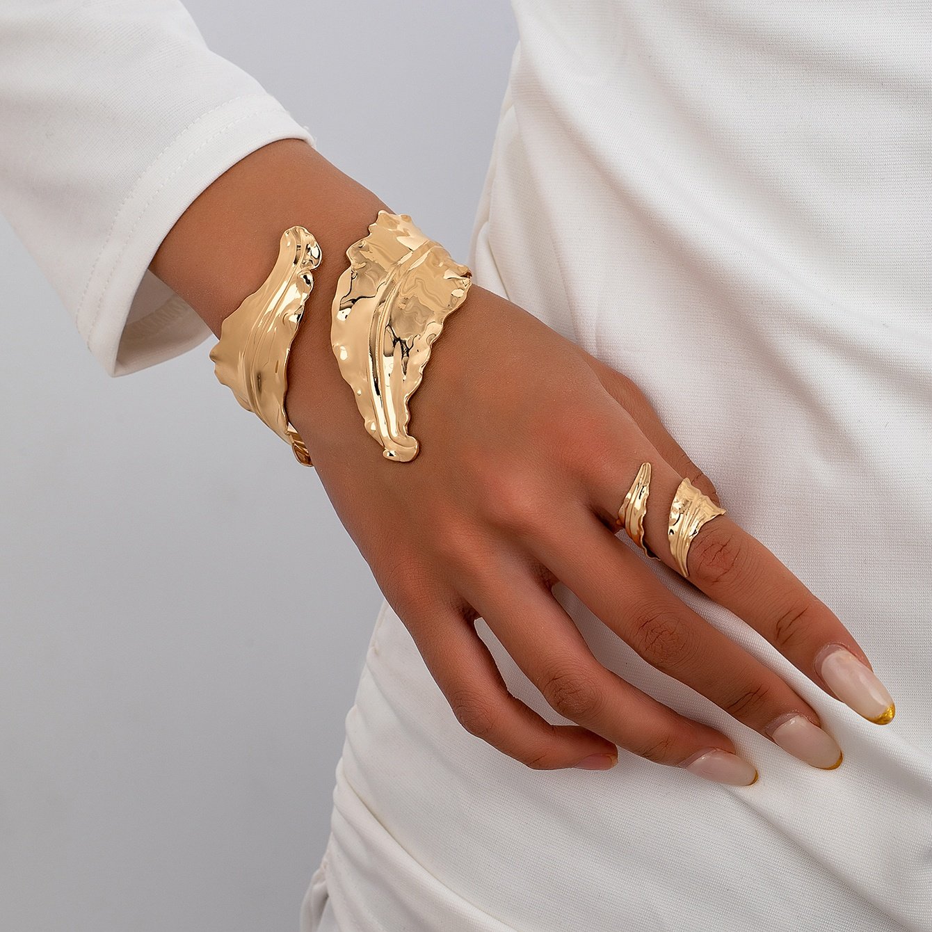 Gold Leaf Wraparound Bracelet Set - 2-Pack