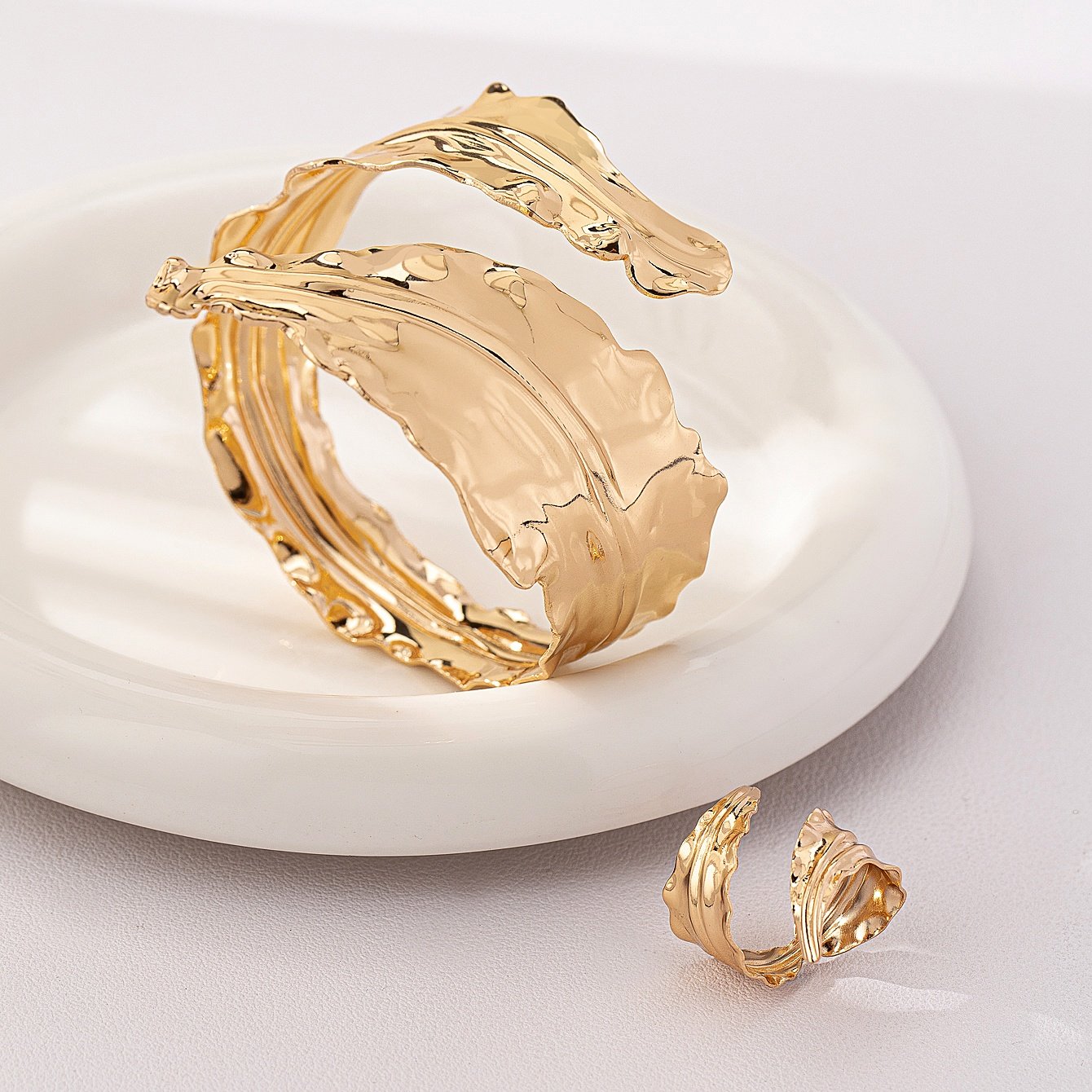 Gold Leaf Wraparound Bracelet Set - 2-Pack