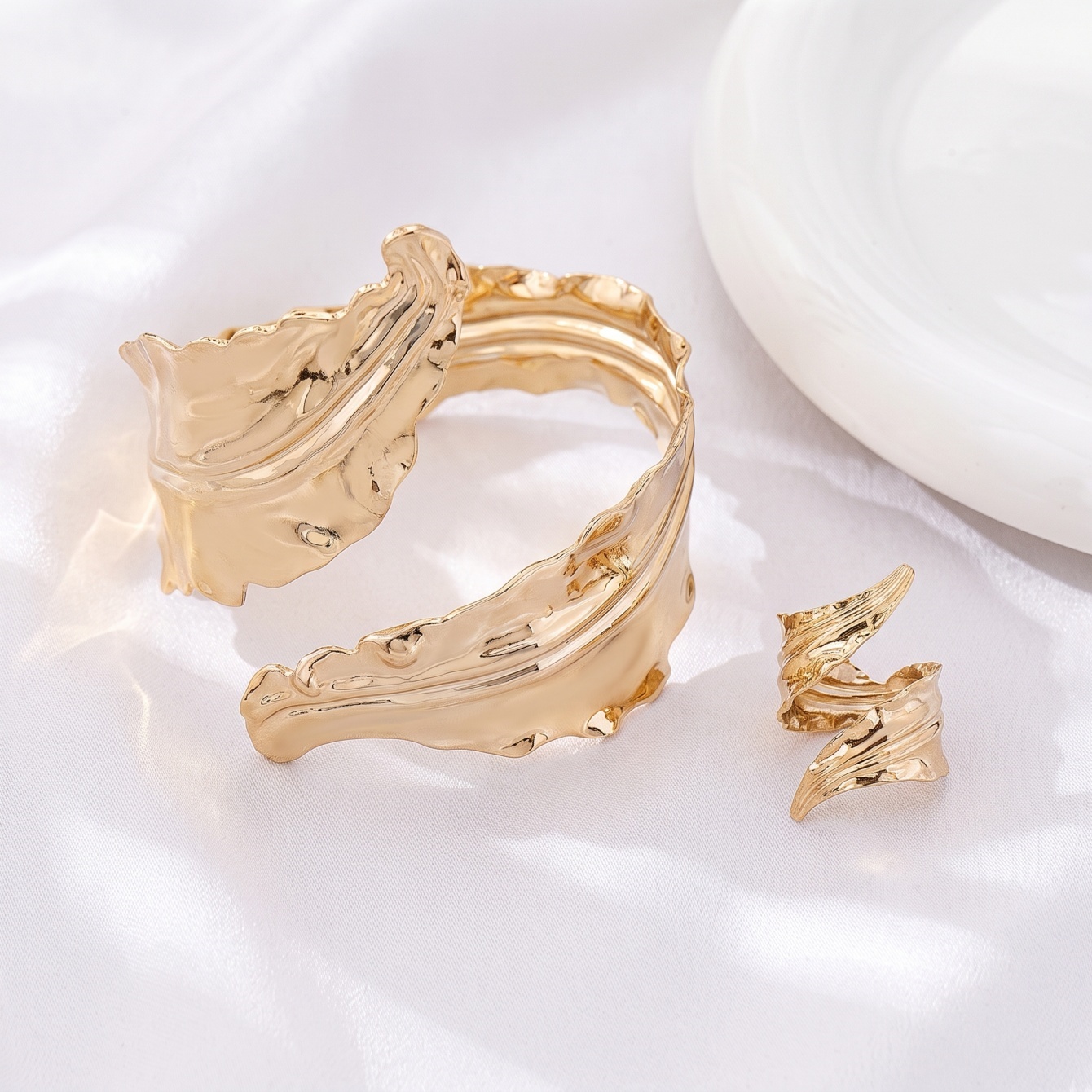 Gold Leaf Wraparound Bracelet Set - 2-Pack