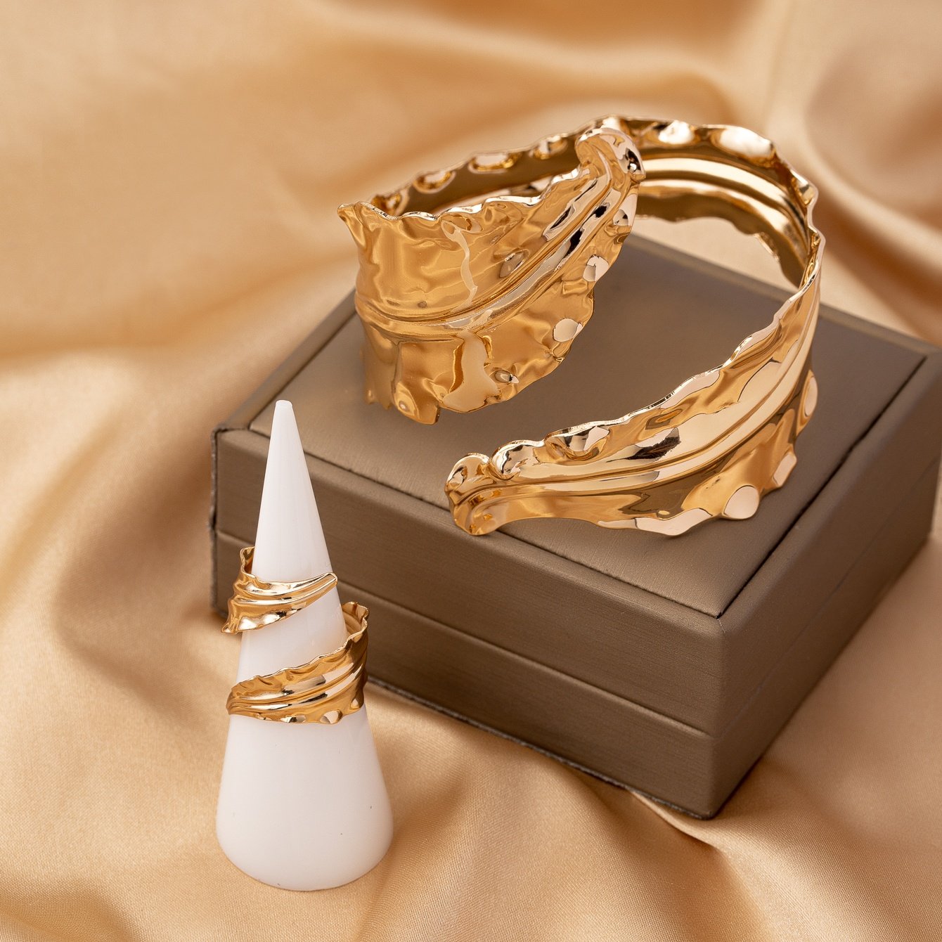 Gold Leaf Wraparound Bracelet Set - 2-Pack
