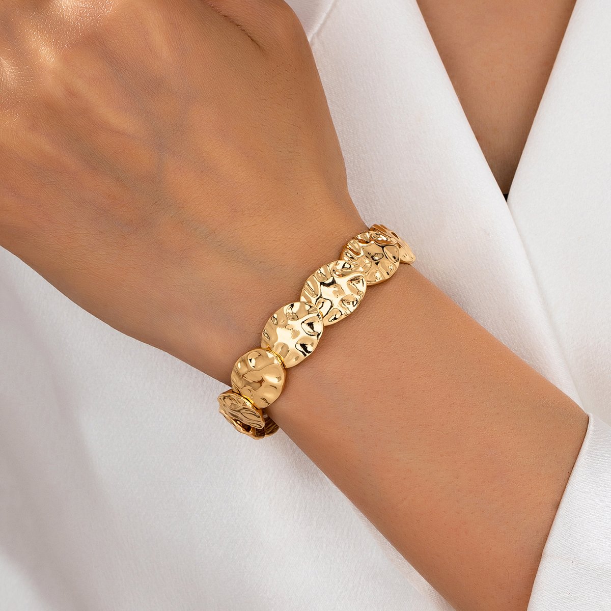 Gold Texture Metal Bangle-Style Bracelet