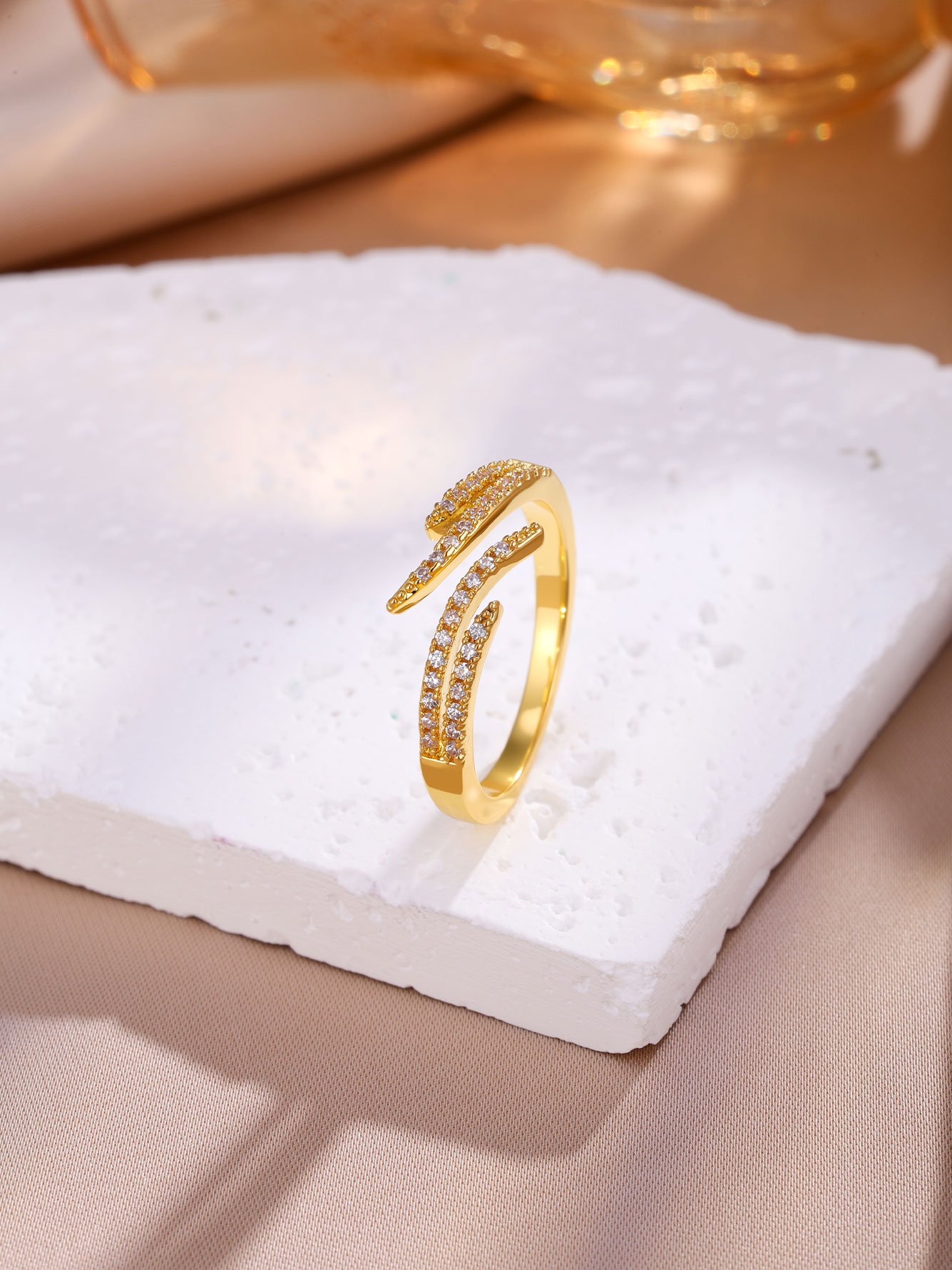 Gold Plated Zircon Bangle and Ring Set - 2-Piece
