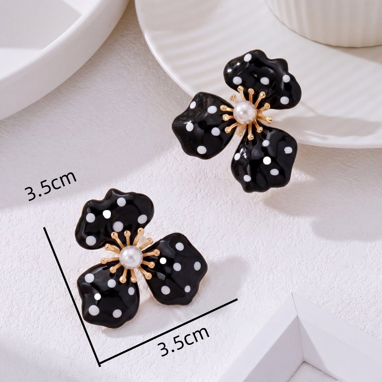 Polka Dot Flower Stud Earrings with Pearl Detail