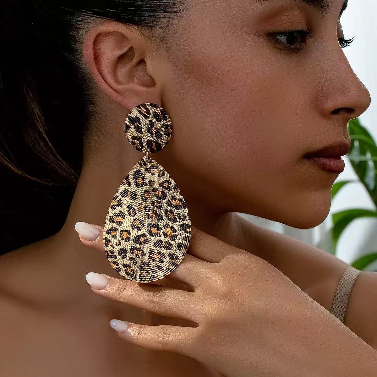 Gold Leopard Print Teardrop Earrings