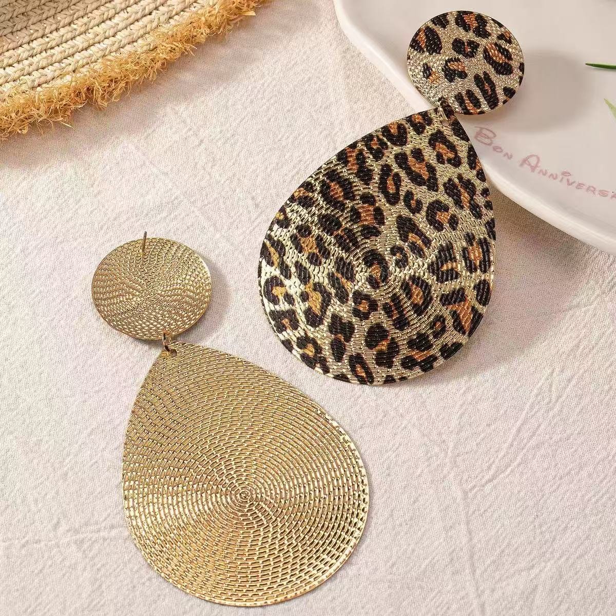 Gold Leopard Print Teardrop Earrings