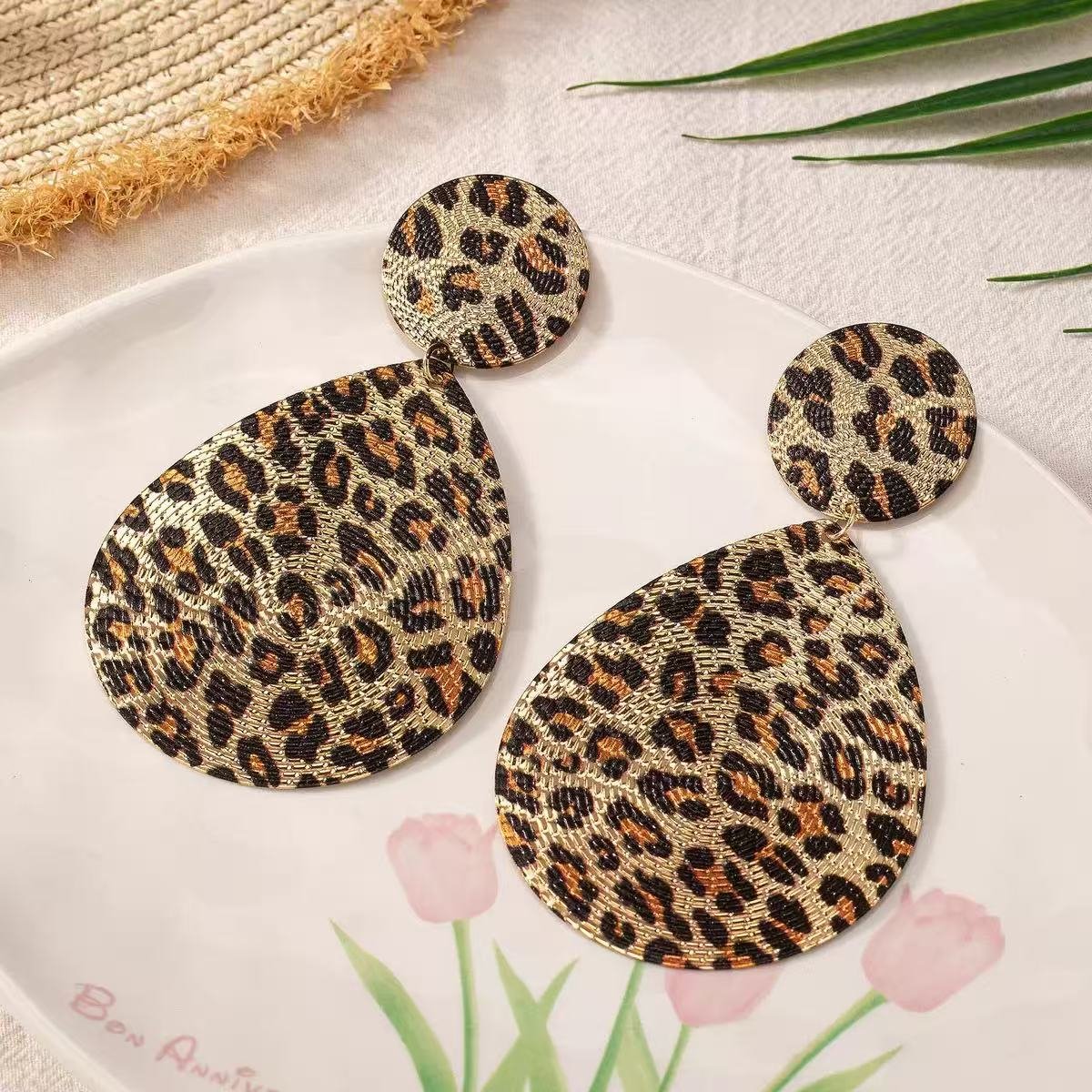 Gold Leopard Print Teardrop Earrings