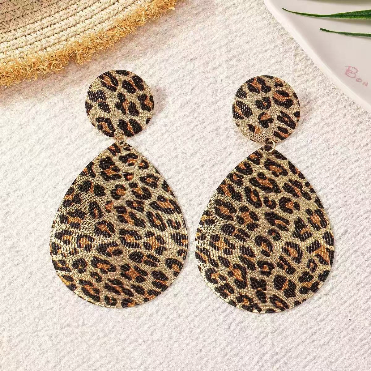 Gold Leopard Print Teardrop Earrings