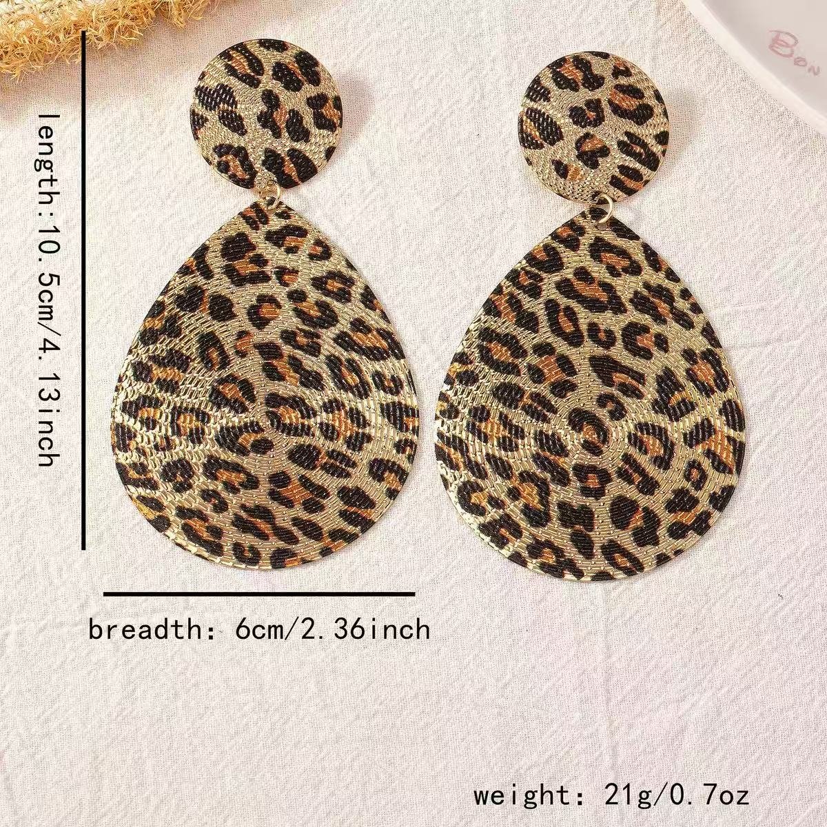 Gold Leopard Print Teardrop Earrings