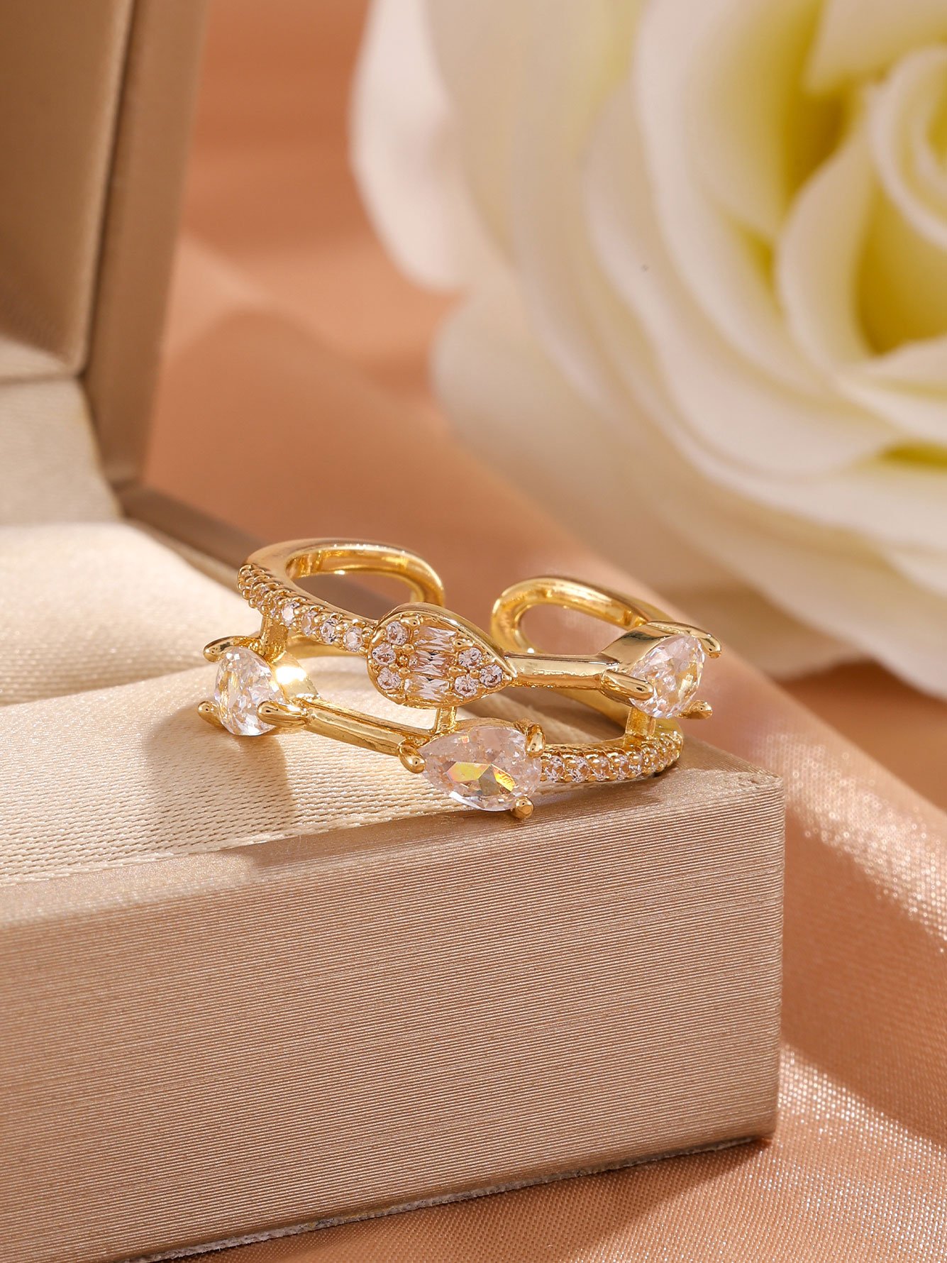 Gold Plated Cuff Bracelet and Adjustable Ring Set