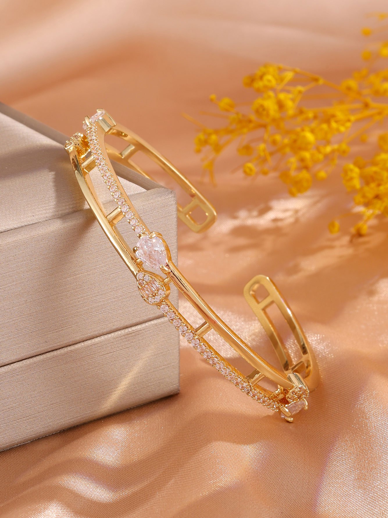 Gold Plated Cuff Bracelet and Adjustable Ring Set