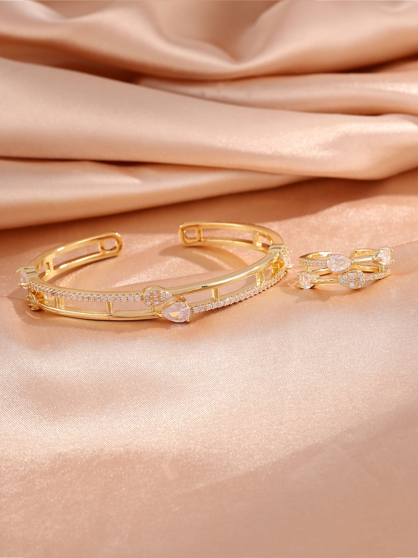 Gold Plated Cuff Bracelet and Adjustable Ring Set