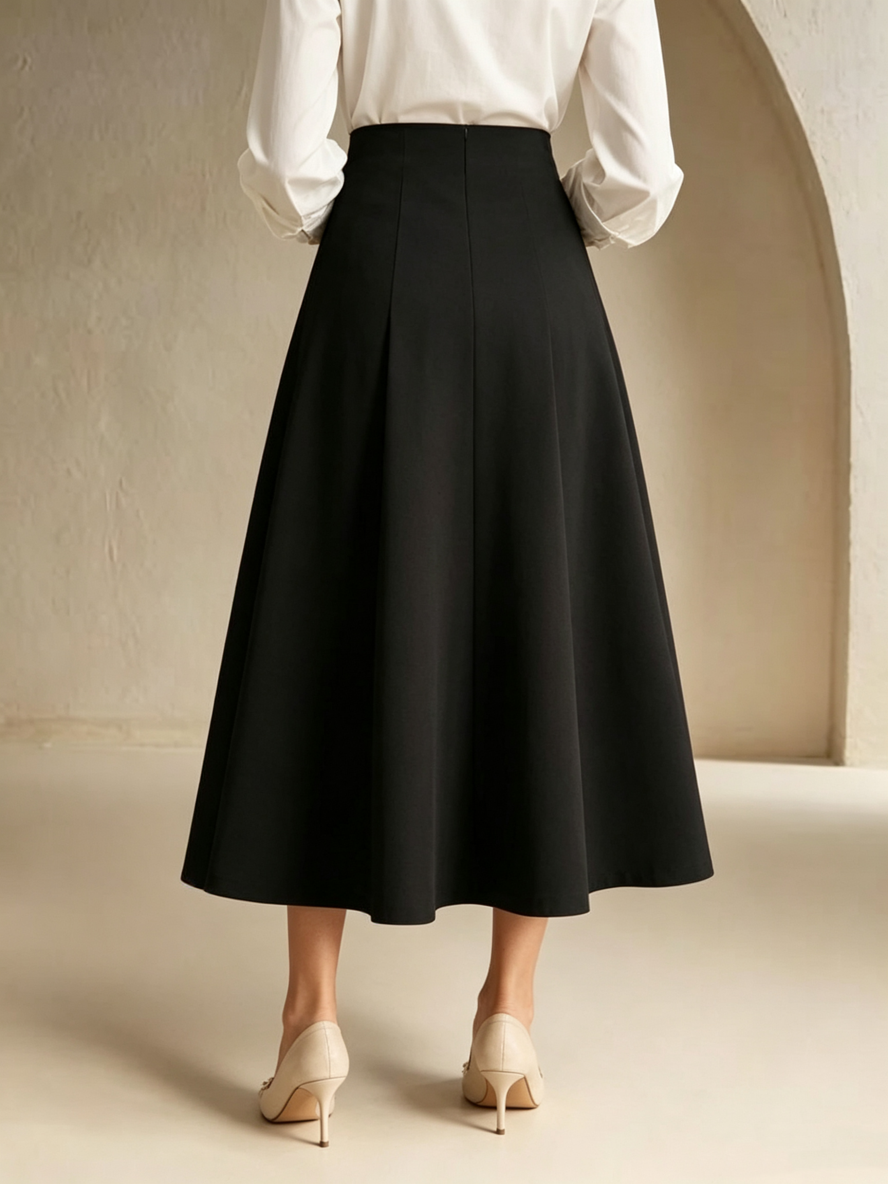 Black Solid A-Line Maxi Skirt