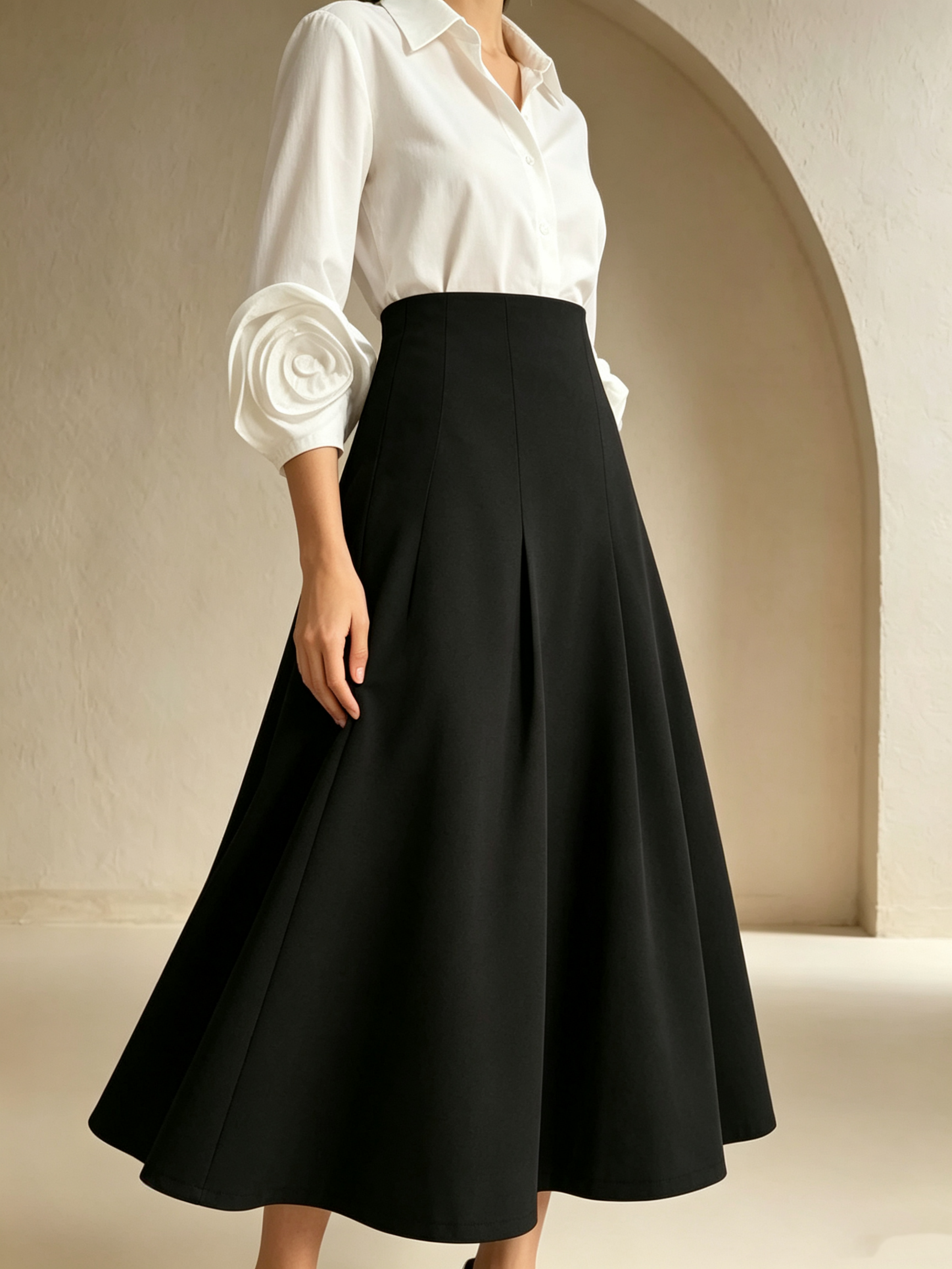 Black Solid A-Line Maxi Skirt